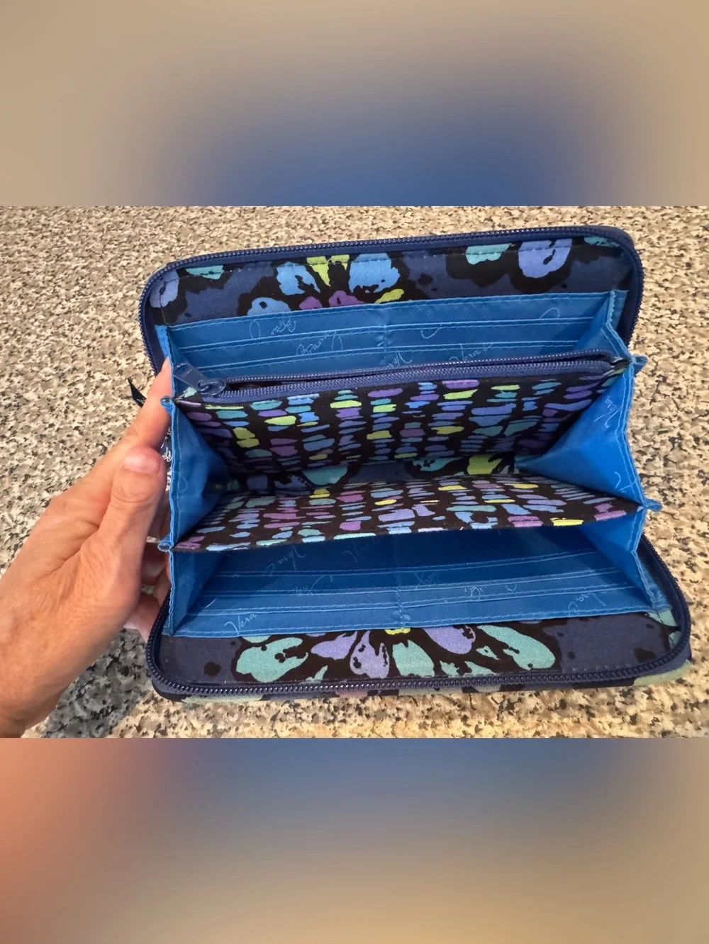 Vera Bradley Navy Quilted Floral Clutch Wallet